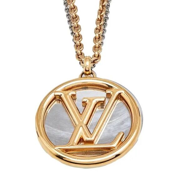 Louis Vuitton Gold Silver Round LV PENDANT, Long Necklace, NEW, NWB - Picture 4 of 5
